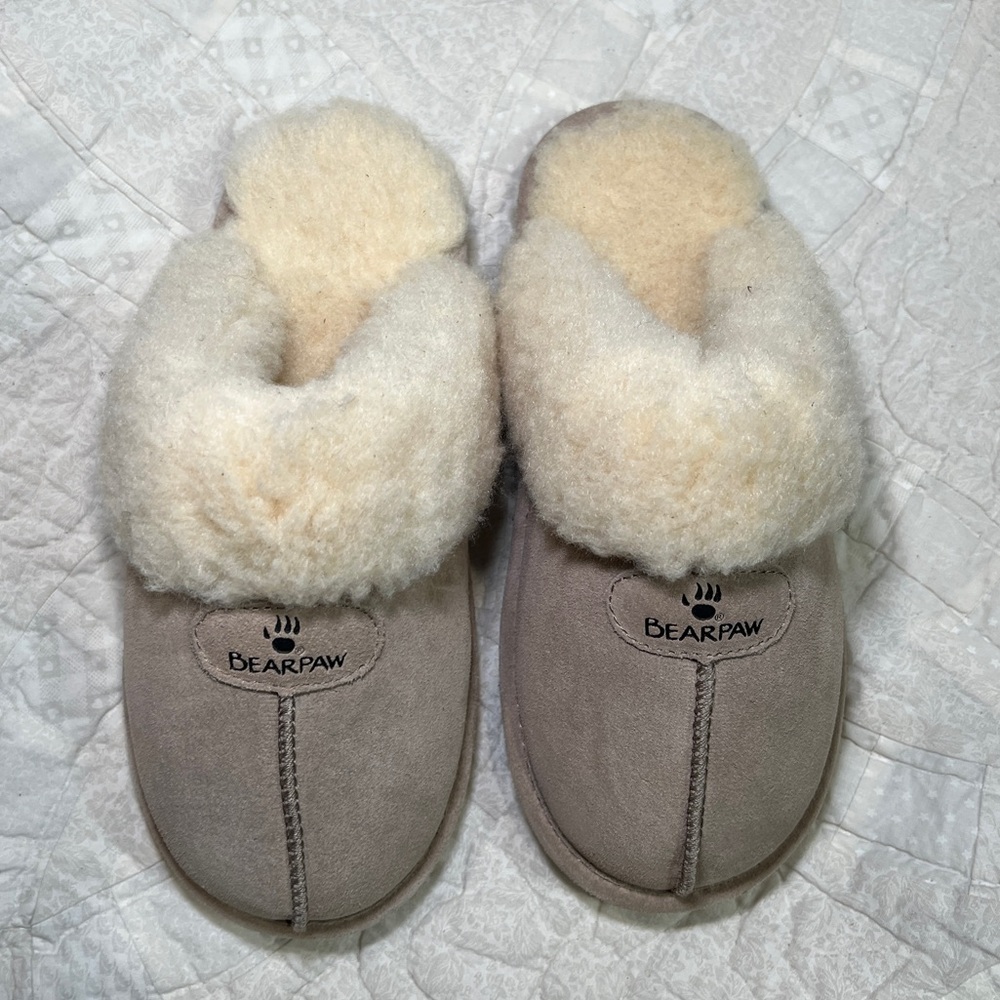 BearPaw Taupe Shearling Slippers